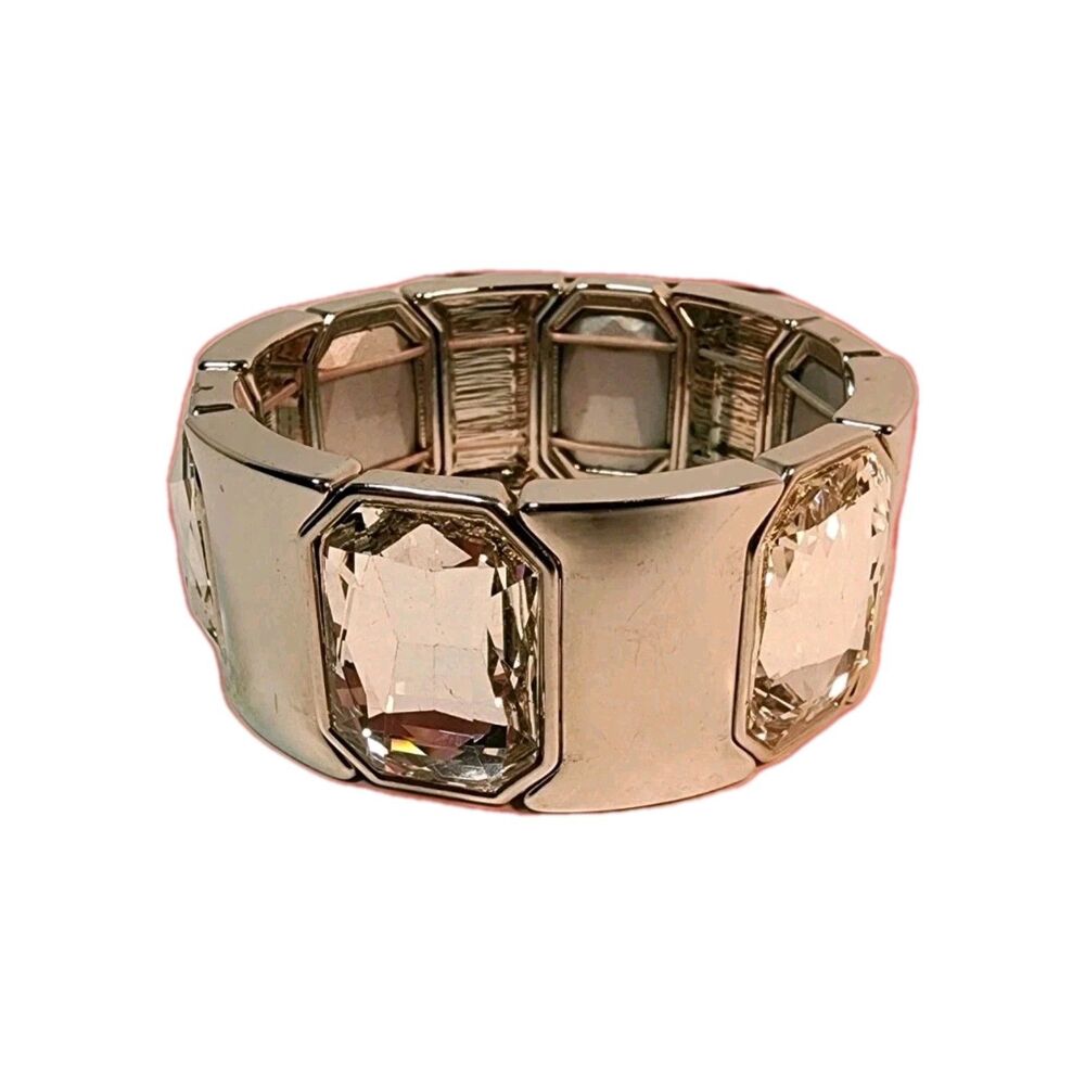 White House Black Market Silver & Clear Crystal Bracelet Art Deco Unsigned